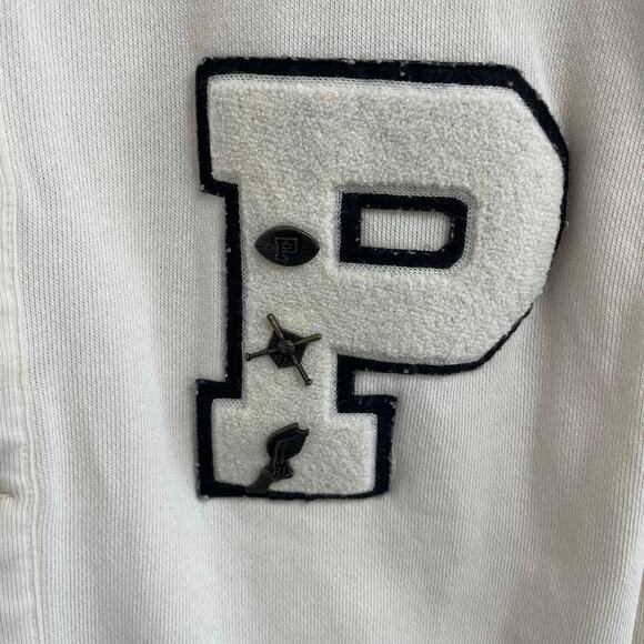 Polo Ralph Lauren Letterman Patch Button Up Varsity Cardigan Cream Mens XL AS IS - Picture 3 of 7